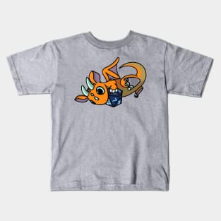 Flying Cute Orange and Blue Dice Goblin Dragon Baby Kids T-Shirt